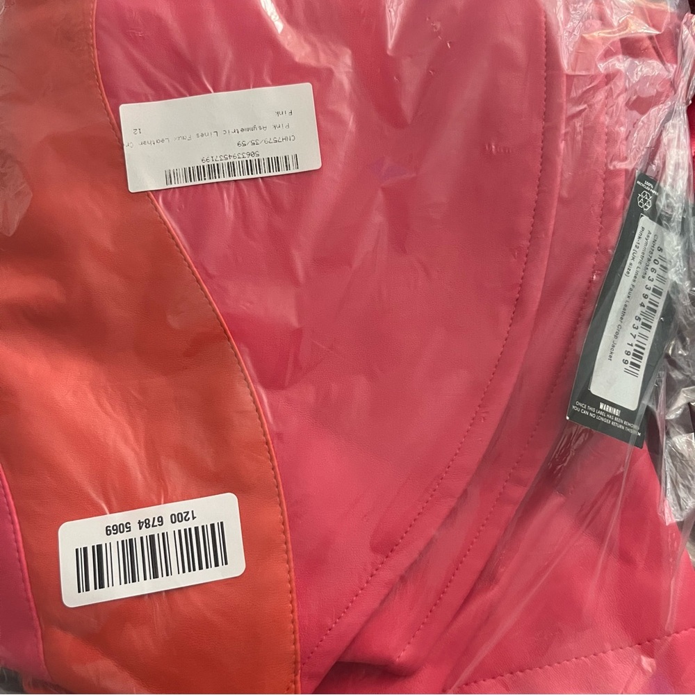 PLT Asymmetrical lines Faux Leather Jacket Pink & Orange Size 8 NWT - Picture 6 of 6